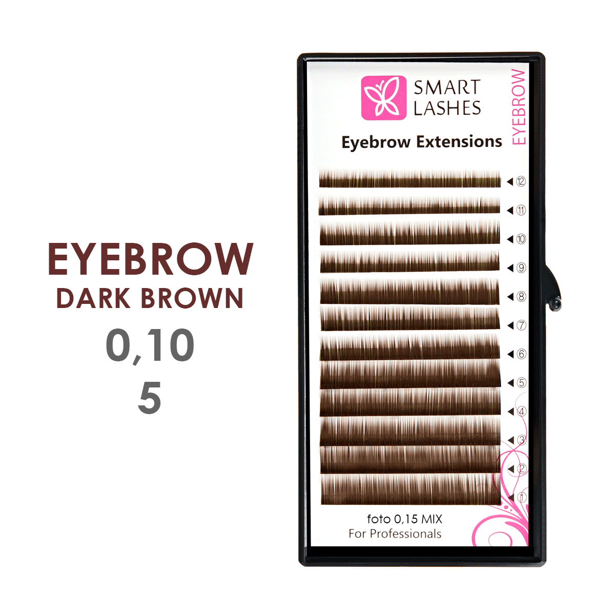 Dunkelbraune Augenbrauen - 0,10 mm x 05 mm - 12 Reihen | Smart Lashes