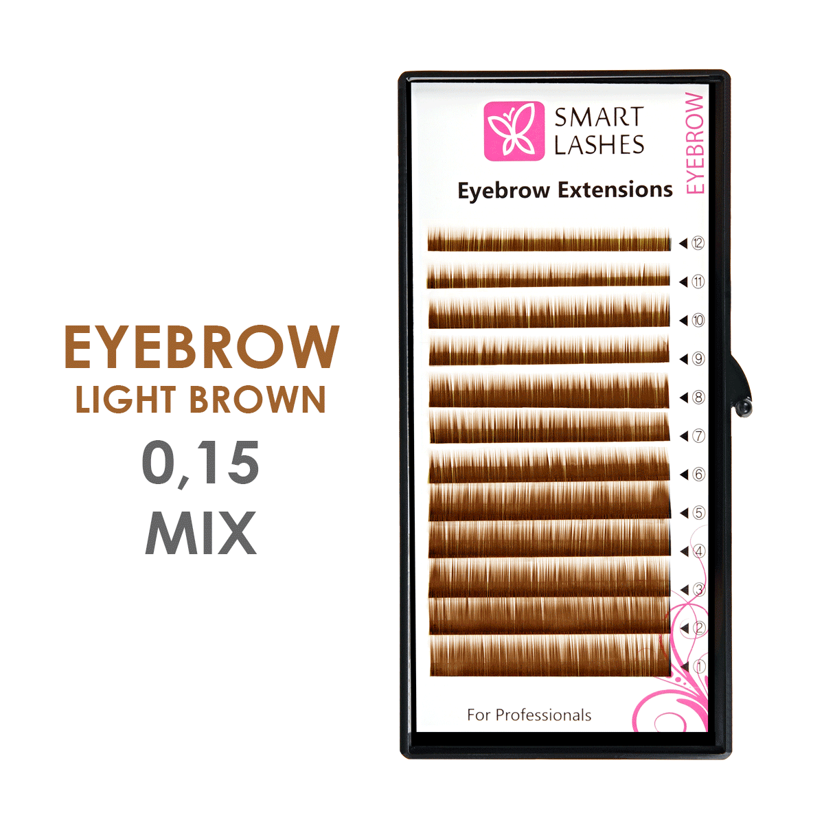 Hellbraune Augenbrauen MIX - 0,15 mm x 4 - 8 mm - 12 Reihen  | Smart Lashes