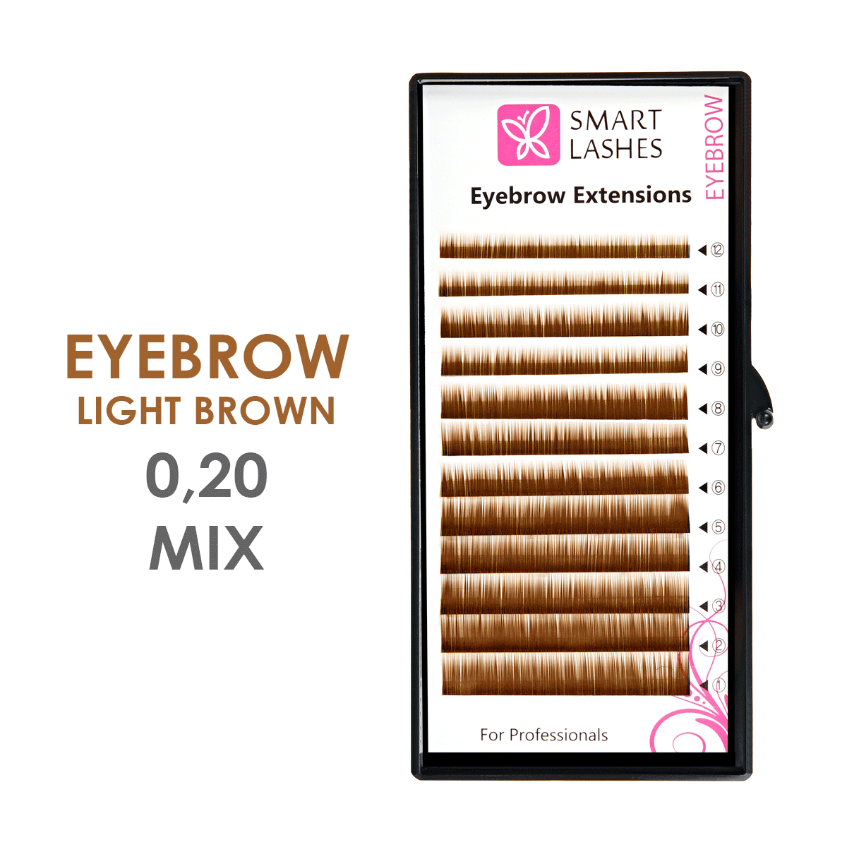 Hellbraune Augenbrauen MIX - 0,20 mm x 4 - 8 mm - 12 Reihen  | Smart Lashes