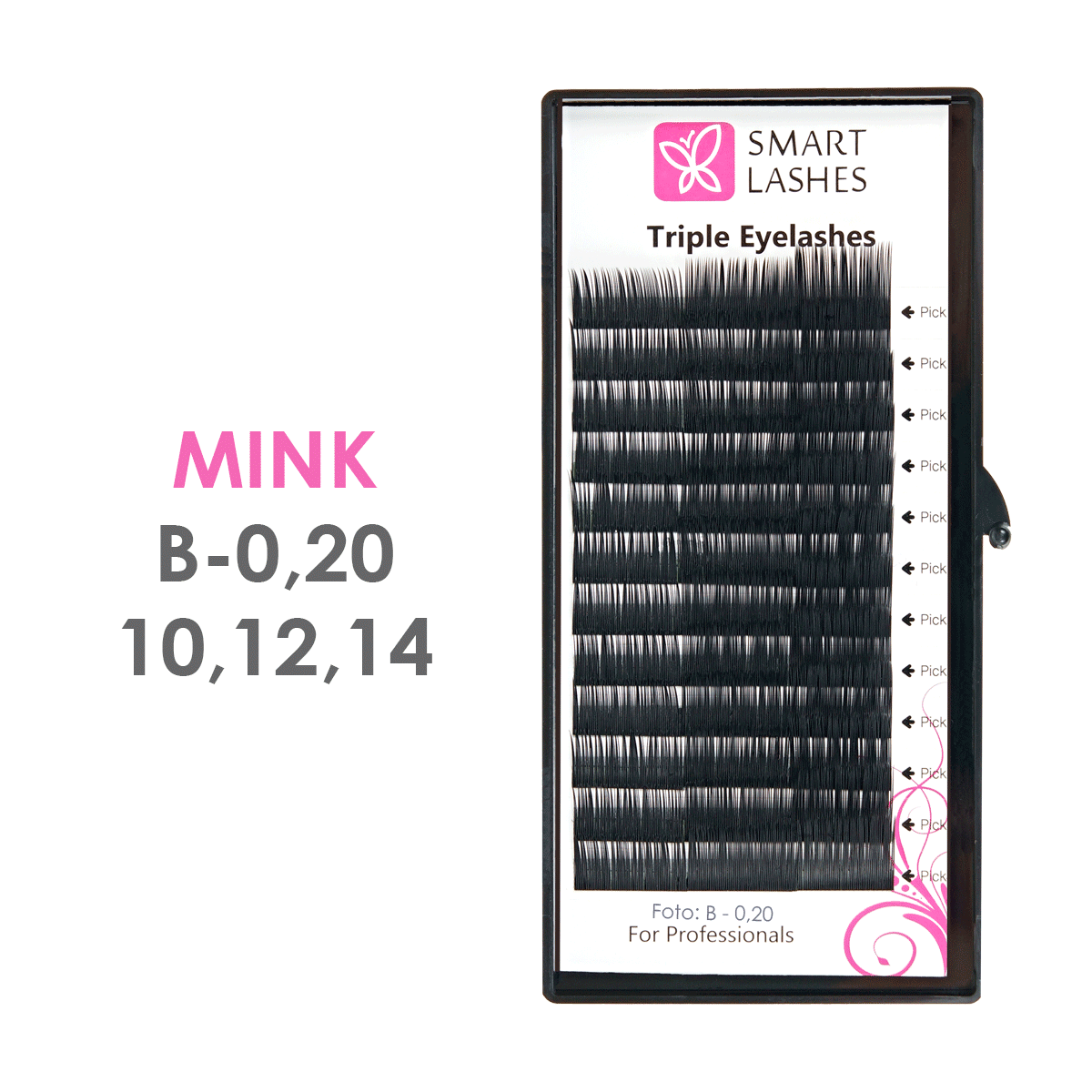 Mink - B - 0,20 mm x 10,12,14 mm - künstliche Wimpern 12 Reihen
