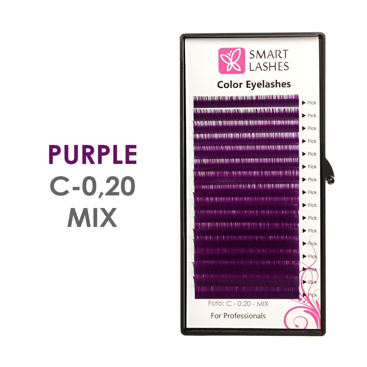 Violette Wimpern - C - 0,20 mm x 8 - 15 mm - 16 Reihen | Smart Lashes