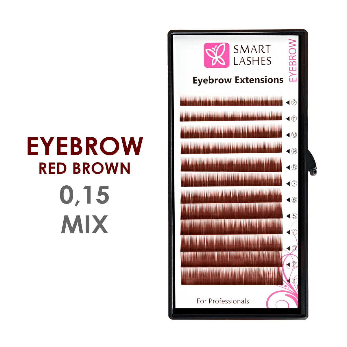 Rotbraune Augenbrauen MIX - 0,15 mm x 4 - 8 mm - 12 Reihen  | Smart Lashes